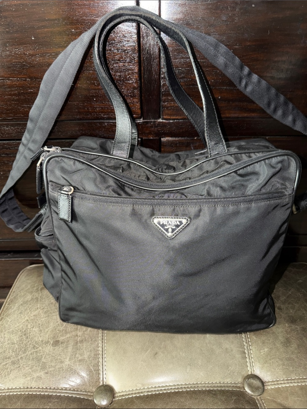 Prada Black Nylon/Saffiano leather trim Laptop Briefcase with Shoulder Strap - Picture 2 of 12